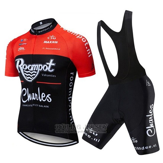 2019 Cycling Jersey Roompot Charles Red Black Short Sleeve and Bib Short